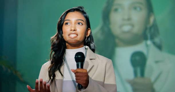 A woman with a microphone