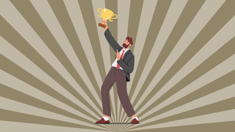A graphic of a man holding a trophy