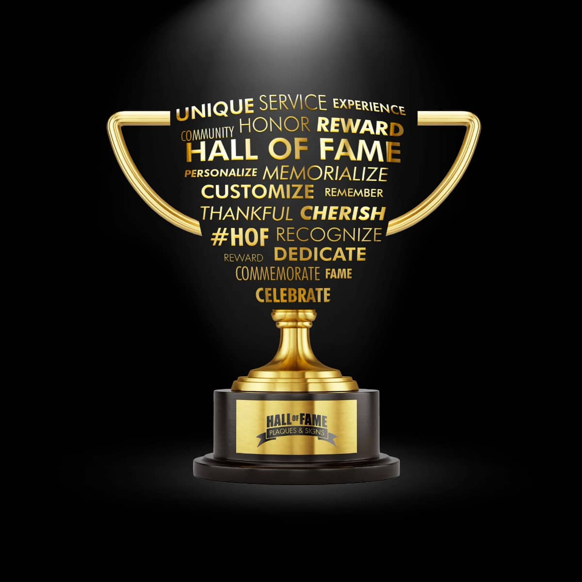 A graphic of a trophy with Hall of Fame on it