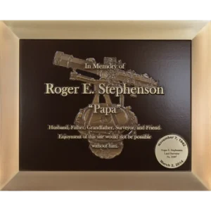 Custom cast bronze profession memorial plaque featuring a 3D sculpted surveyor telescope.