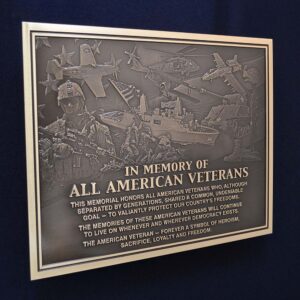 Outdoor Bronze Military Veteran Memorial Plaque with Patriotic American Flag and Aircraft Engravings