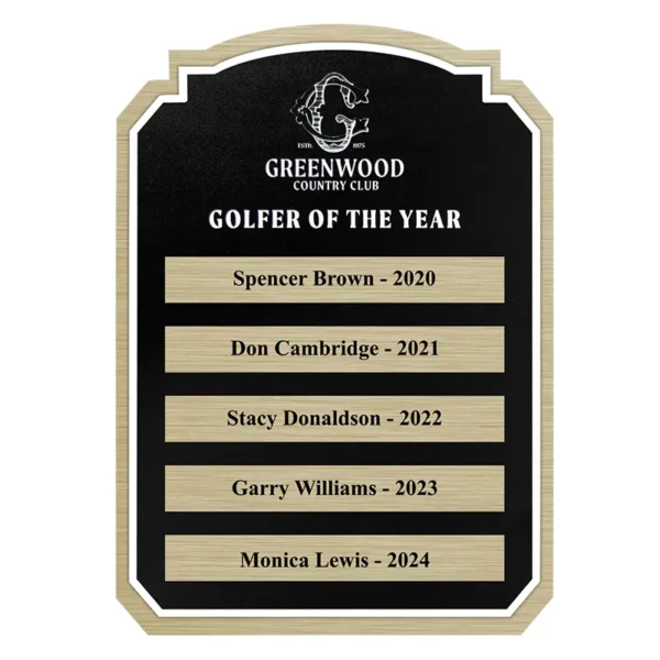 Golf Course Golfer Of The Year Plaque