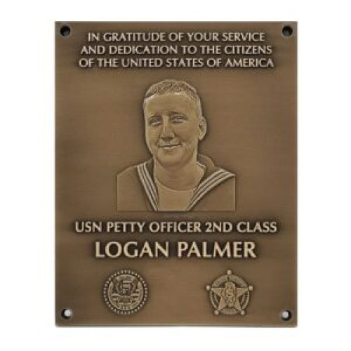 Custom Bronze Sheriff Memorial Plaque with Law Enforcement Seal and Photo Portrait